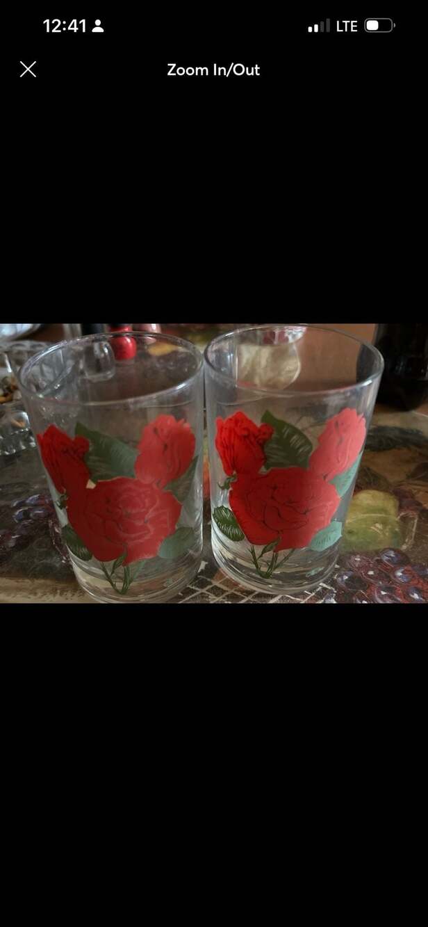 Vintage Crisa Red Rose Water Drinking Glasses 10 oz Set of 2
